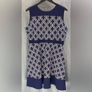 Lands' End Navy and White Geometric Midi Dress